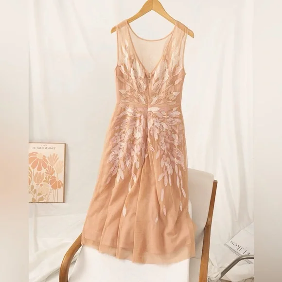 BCBGMaxAzria Dusty Rose Embroidered Leaf Tulle Dress - Picture 3 of 6